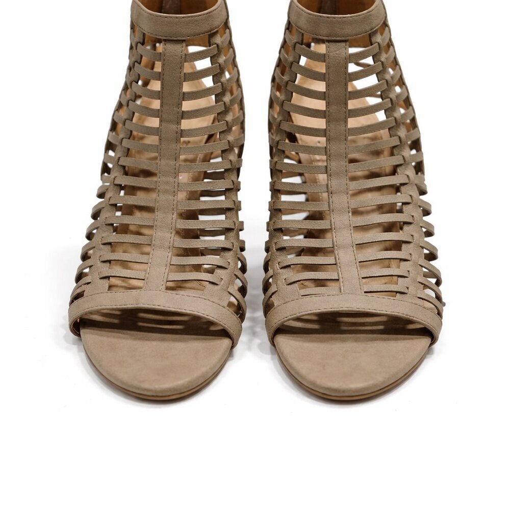 Mireimma Taupe Caged Gladiator Heels Size 10 | Block Heel Sandals | Brand New, - Picture 4 of 5